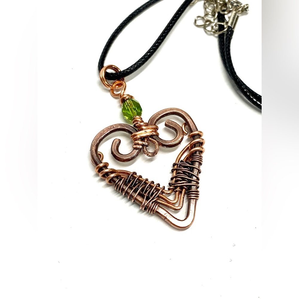 HANDMADE Valentines Day Heart Hand Wrapped Pure Copper Oxidized Necklace